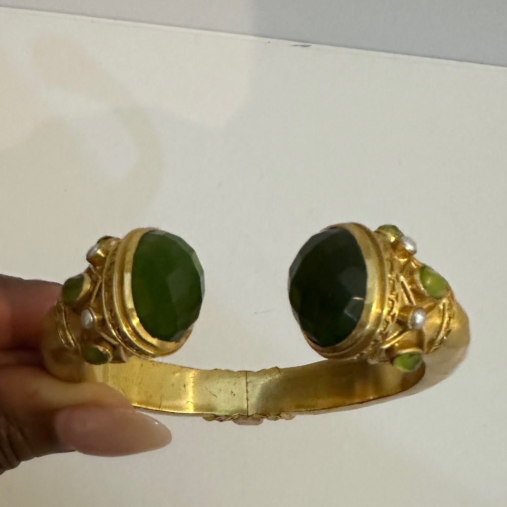 Julie Vos Elegant Palmetto Green Pearl and 24k Gold Plated Bracelet Regular Sz - Picture 10 of 11